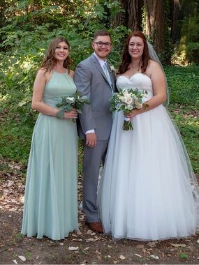 Azazie Sage Green Halter Chiffon Maxi Dress with Pleated Bodice